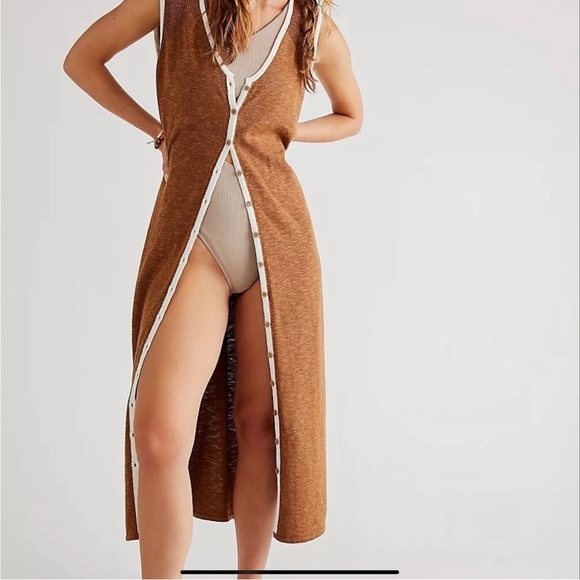We The Free Sweaters - 𝅺Free People Jan Brown Sleeveless Button Front MIDI Dress Womens Size Small